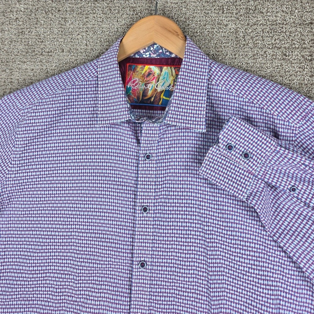 Robert Graham Mens Classic Fit Long Sleeve Button Up Shirt Purple Geometric XL